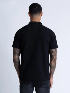 WAFFLE ON ZIP POLO -Luke Clothing Store M591457 BLACK 3