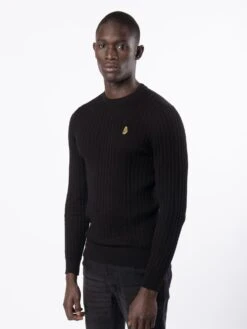 SPARE RIB KNITTED CREW NECK JUMPER 8 SPARE RIB KNITTED CREW NECK JUMPER -Luke Clothing Store M710650 BLACK 02