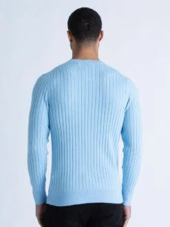 SPARE RIB KNITTED CREW NECK JUMPER -Luke Clothing Store M710650 SKY BLUE 3