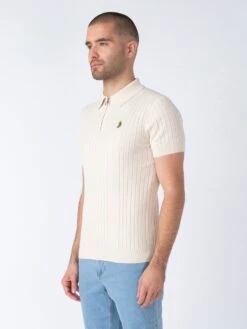 RIB EYE KNITTED ZIP POLO 9 RIB EYE KNITTED ZIP POLO -Luke Clothing Store M710652 ECRU 2
